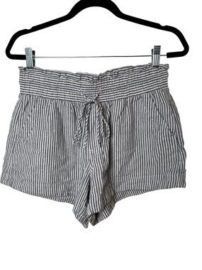 a new day Medium Black and White Striped High-Waist Drawstring Shorts